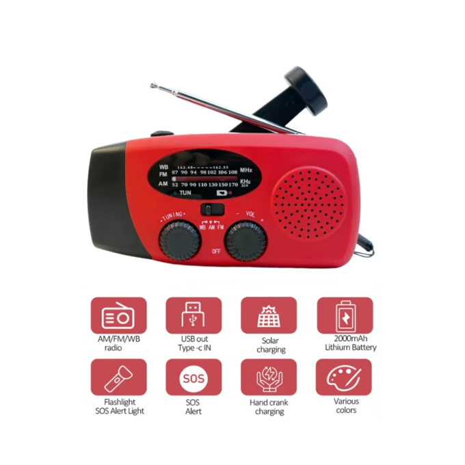 Noodradio met handslinger en zonnelading - Afbeelding 2