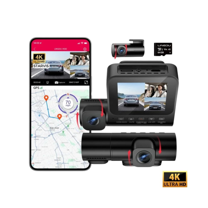 LINGDU V630 4K drievoudige lens autocamera met GPS en Wi-Fi 6 - Afbeelding 2