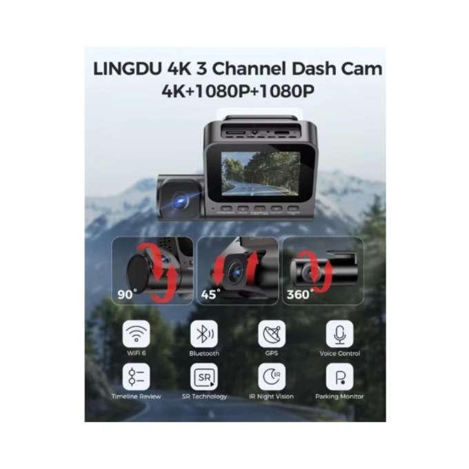 LINGDU V630 4K drievoudige lens autocamera met GPS en Wi-Fi 6 - Afbeelding 3