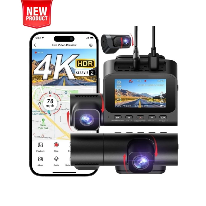 LINGDU V630 4K drievoudige lens autocamera met GPS en Wi-Fi 6